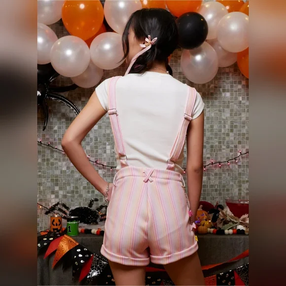 Sweet Society Monster Pastel Stripe Bow Shortalls With Chain size small - Picture 3 of 3